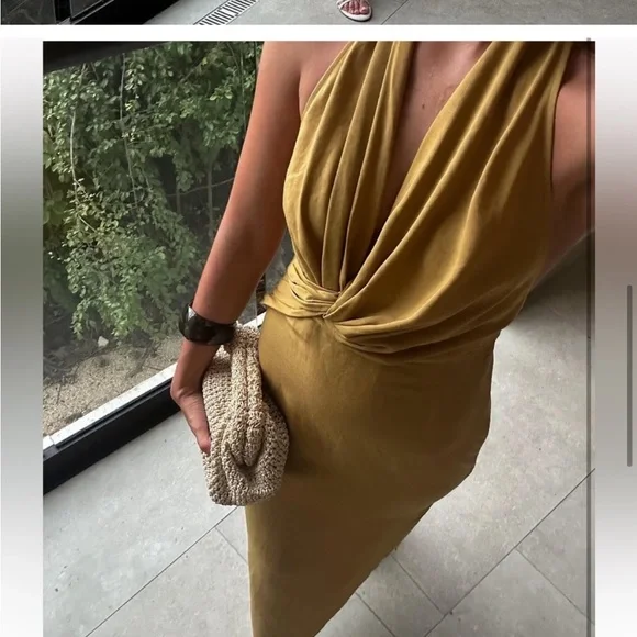 🌺ZARA NWT LINEN 2024 COLLECTION HALTER DRESS ZW COLLECTION Small - Picture 7 of 11